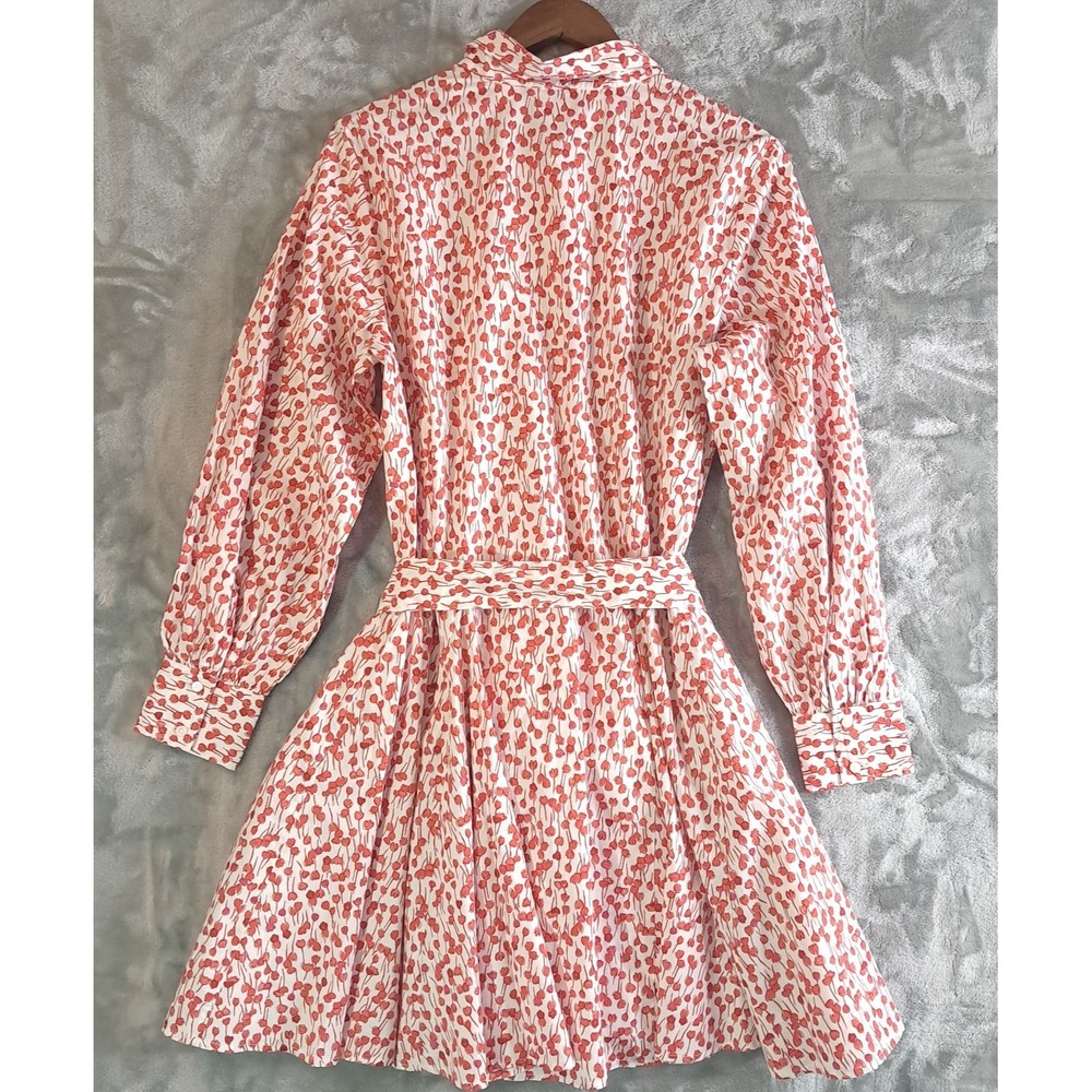 Lands' End Cotton Poplin Belted Button Front Floral Shirt Dress Godets Size L - Picture 4 of 9